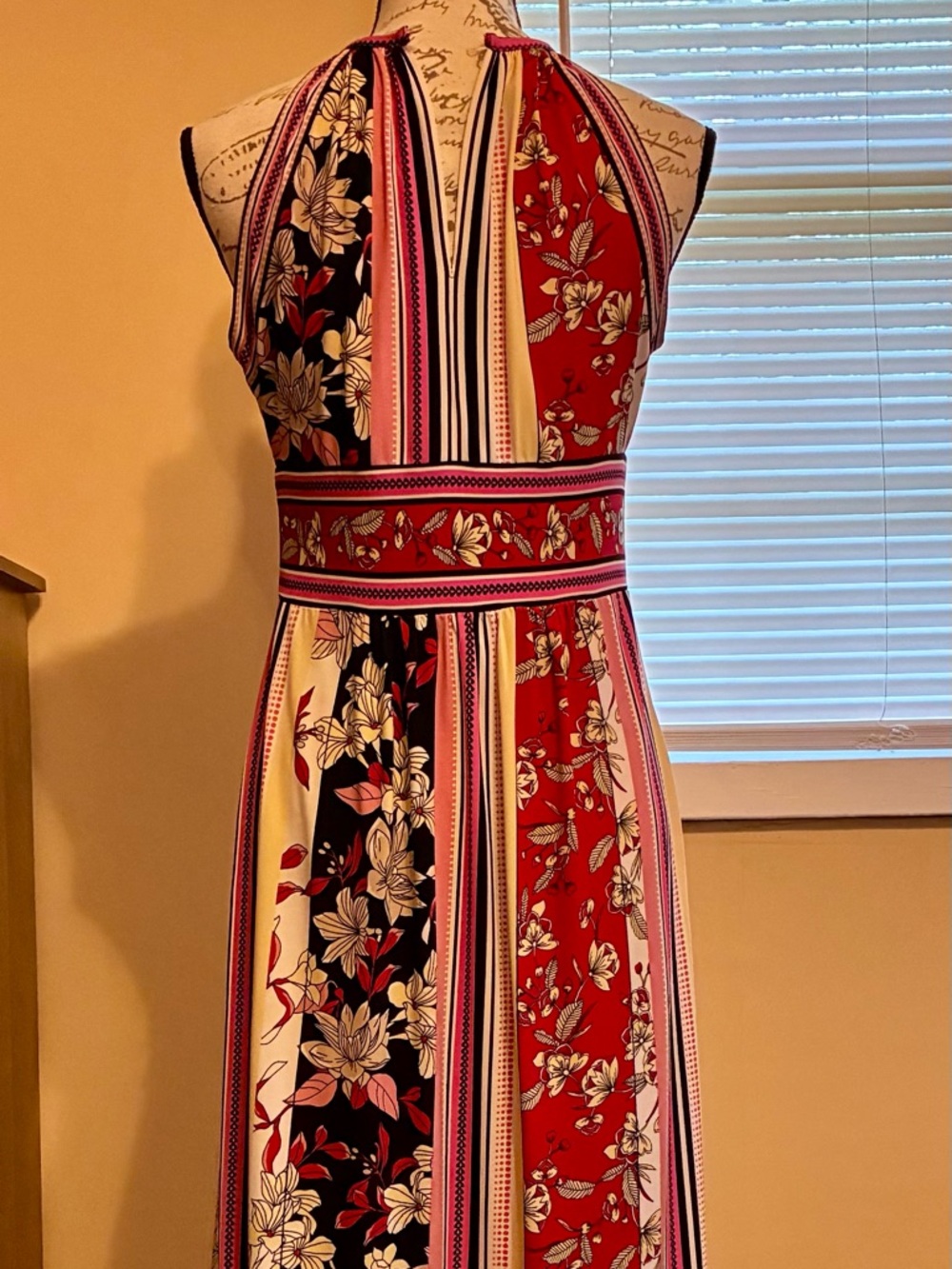London Times Sleeveless Red Floral Stripe Maxi Dress - Small - Picture 4 of 8